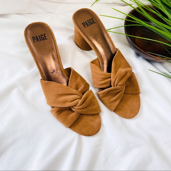 PAIGE suede Brown chunky round heel slide - Picture 3 of 9